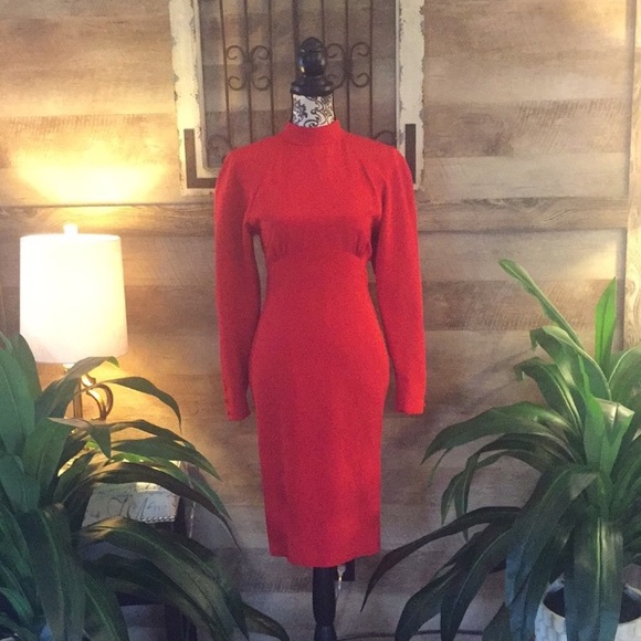 Dresses & Skirts - Mock Neck Open Back Lipstick Red Midi Dress